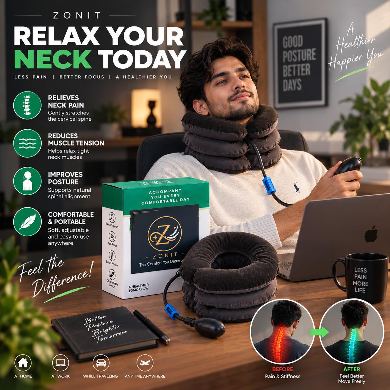 Zonit Cervical Neck Traction Collar – Inflatable Neck Pain Relief Device